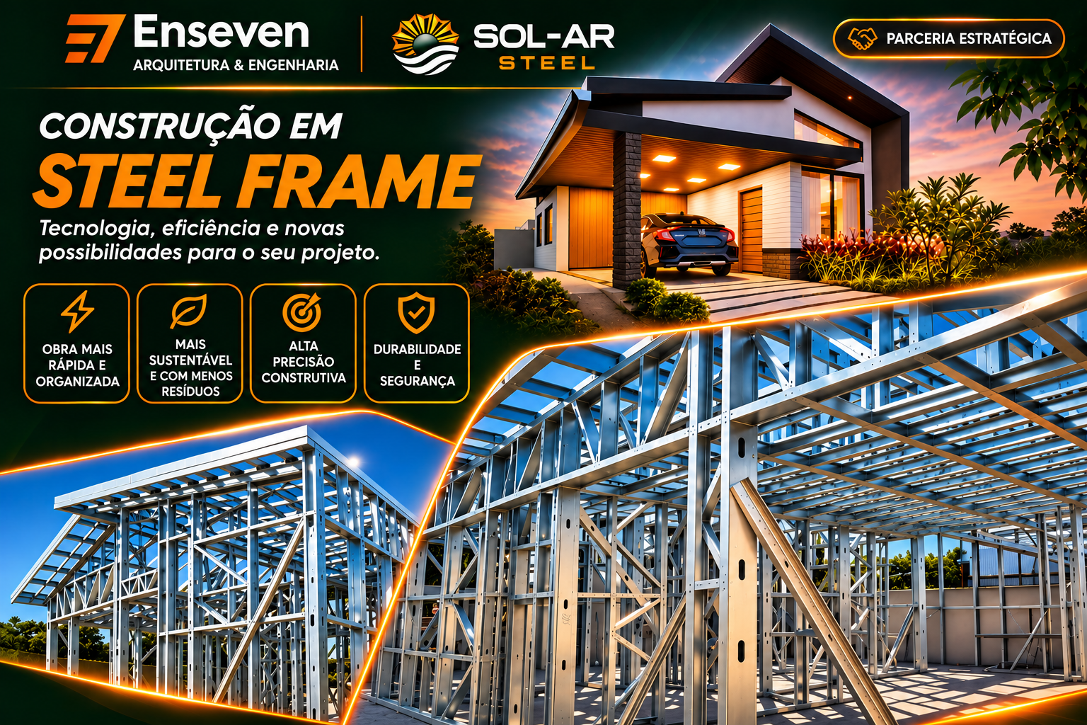 Enseven e SOL-AR Steel — construção em Steel Frame, tecnologia, estrutura, financiamento e solução residencial